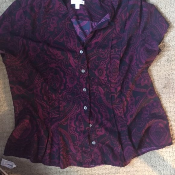 Croft & Barrow Printed Paisley Blue and Navy Button Down Shirt Blouse Size Large - Picture 4 of 4